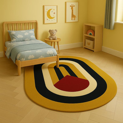 Retro Arch Kids Rug | Hand-Tufted Wool Carpet | Modern Mustard Nursery Decor