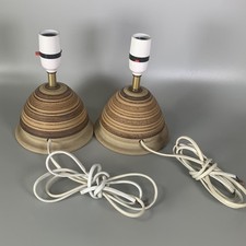 Pottery Ceramic Table Lamps Pair Brown Stripes Cone Bedside Side Lights Studio