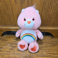 Vintage 2002 Care Bears Pink Cheer Bear 8  Plush Stuffed Animal Rainbow Toy