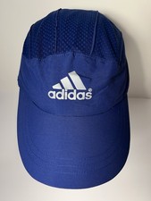 Vintage Adidas 6 Panel BLUE Adjustable Strapback Running Hat Cap Reflective Logo