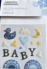 NEW in Pkg Creative Memories 16 Enamel Embellishments Stickers Welcome Baby Blue