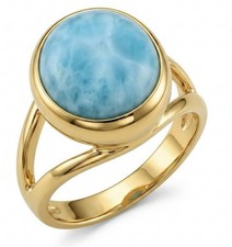 Natural Blue Larimar Ring 8.9ct Oval 18K Gold Over 925 Sterling Silver Size 6