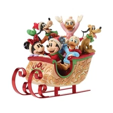 Jim Shore Disney MICKEY AND FRIENDS SLEIGH-A SLEIGH FULL OF JOY 6016883 NEW