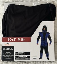 Halloween Costume Boys Skull Ninja Blue Medium 8 New