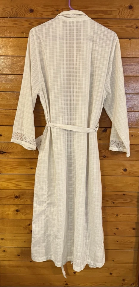 Victoria’s Secret Mujer’s Vintage Blanco Cinturón Bata Bolsillos Encaje Ribete Talla M Foto 4 de 4