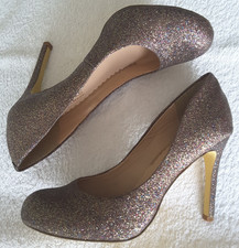 HEAD OVER HEELS By DUNE Stiletto Court Shoes Brown Gold Glitter Sparkly Size 5
