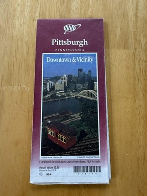 Vintage AAA Pittsburgh Pennsylvania Downtown Vicinity Map Folded Brochure USA