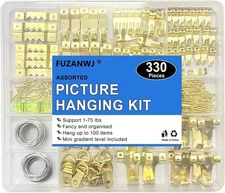 330Pcs Picture Hangers, Picture Hanging Kit, Picture Hanging Hooks Holds 10-75Lb