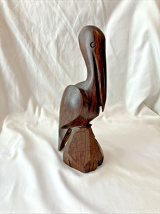 Vintage Hand Carved 9.5” Ironwood Pelican Carved Tiki Nautical Beach Free Ship