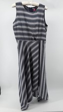 Vince Camuto Striped Assymmetrical Midi Dress Size 8 Modern Nautical Fit Flare