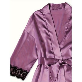Women's Pajama Satin Sexy Lingerie Robe Set 4Pcs Pjs Silk Sleepwear Lace Short
