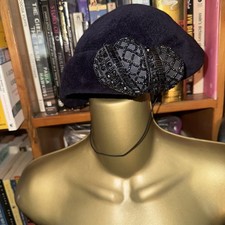 Vintage 1970s Black Velvet Beaded Cloche Hat Size 23 Evening Cocktail