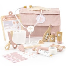 Wooden Doctor Play Set for Toddlers - A Complete Durable Child-size, Pink