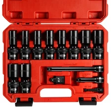BLACKROBOT 3/8" Drive Swivel Socket Set, 14 Pieces Deep Universal Impact Sock...
