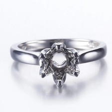 7mm Round Semi Mount Ring 925 Sterling Silver Solitaire Women Wedding Ring