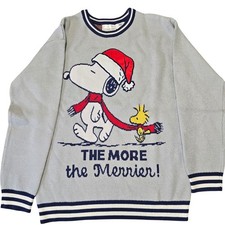 Peanuts Snoopy Christmas Sweater Kids L 14 16 The More The Merrier Knit