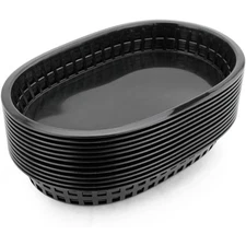 Set of 12 Black Fast Food Baskets 10.5 x 7 Inch for Serving Snacks