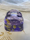 Fenton Purple Glass Purse Trinket Box Hand Painted Flowers Signed
