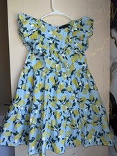 French Connection Girls Blue Yellow Floral Fit Flare Dress M (10/12)100% cotton