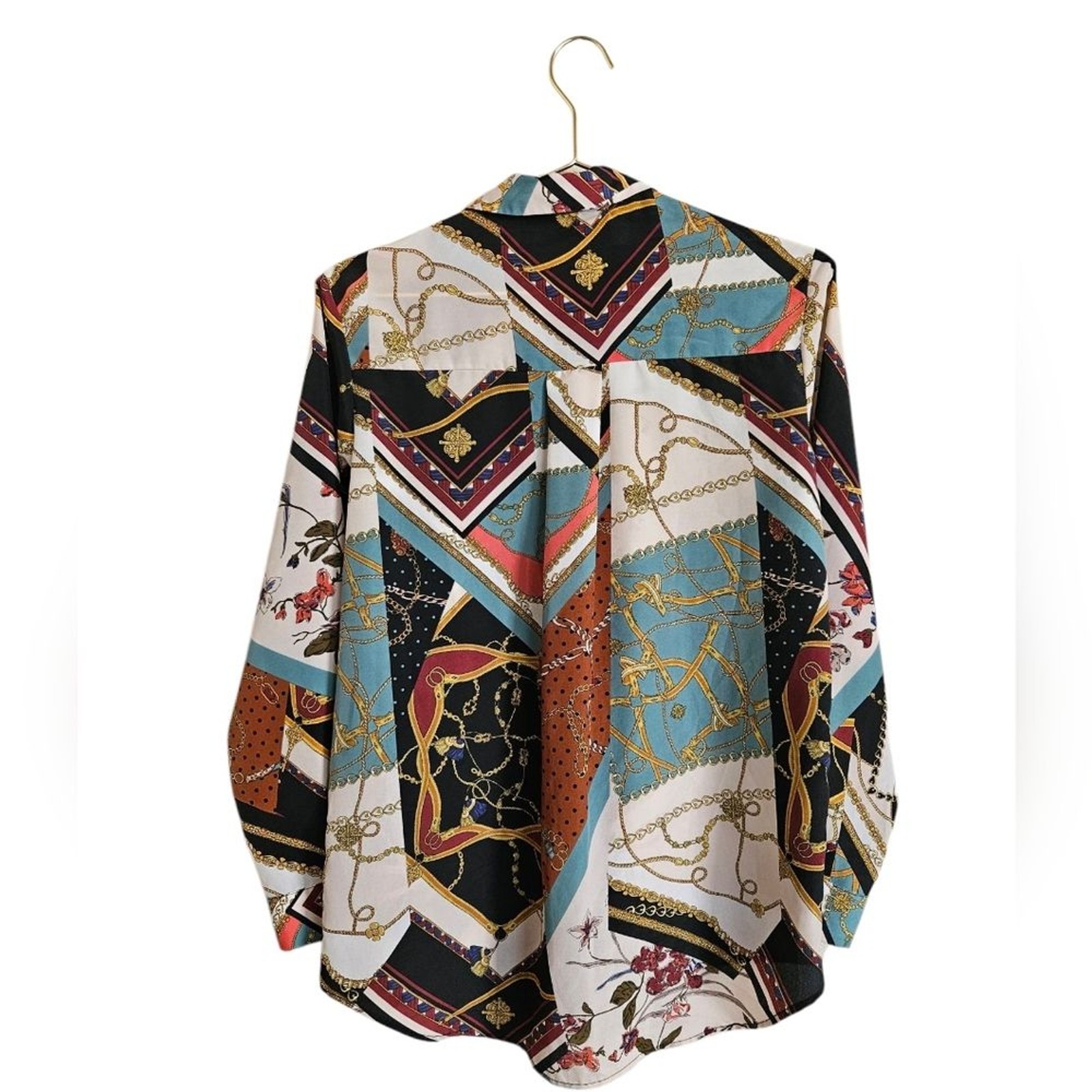 Zara Basic Chain Patchwork Scarf Flowy Blouse Siz… - image 5