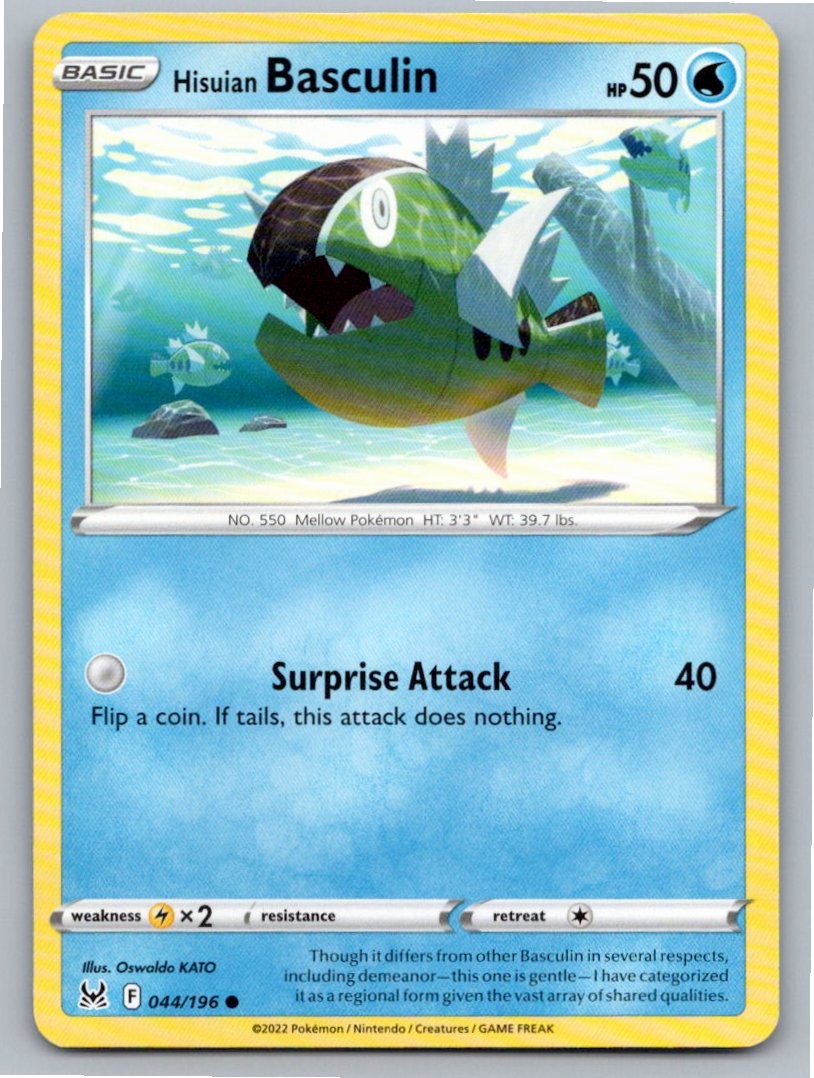 2022 POKEMON HISUIAN BASCULIN LOST ORIGIN 044/196 C NM A72150 FREE S&H