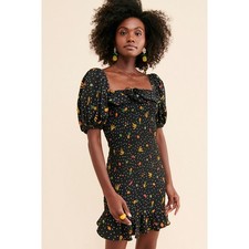 FARM Rio Tiny Fruits Tropical Print Boho Smocked Mini Dress, Size Small NWT