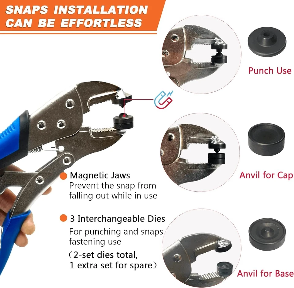 Ergonomic Heavy Duty Snap Fastening Kit with Snap Tool for Boats and Upholstery - Image 4 of 4