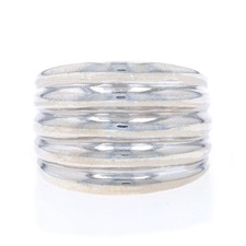 Sterling Silver Ribbed Statement Band - 925 Tapered Ring