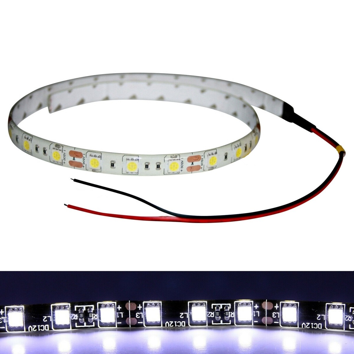 LED Light Strip Flexible Flat Waterproof Self-Stick Car/Boat Cut-To-Length 12V