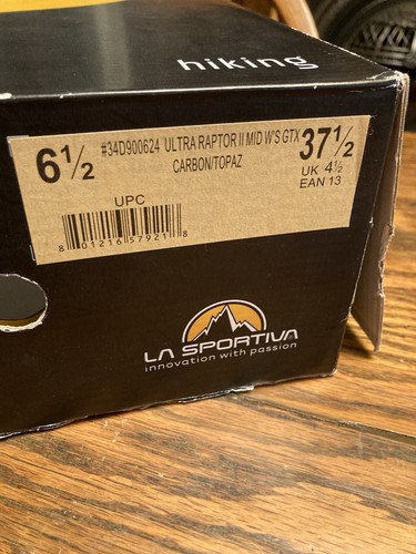 La Sportiva Women's Ultra Raptor II Mid GTX Carbon/Topaz Hiking Boots Sz 6.5 NEW - Picture 12 of 13