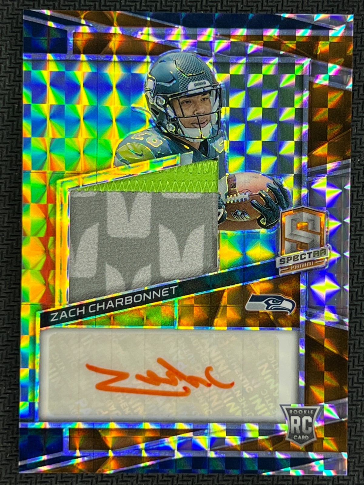 2023 Spectra Neon Orange #241 Zach Charbonnet RC Rookie Patch Auto RPA 2/15