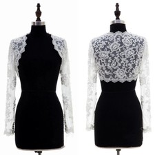 White Wedding Jacket for Bride Bolero Lace Ivory Long Sleeves Bridal Jackets