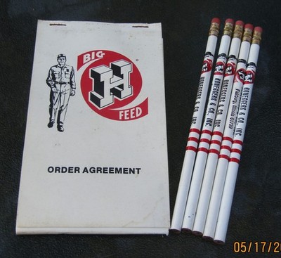 1960s Honeggers & Co. Big H Feed Order Agreement Pad And (5) Pencils ...