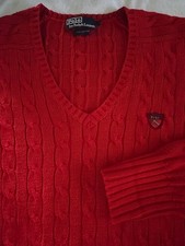 Vintage Polo Ralph Lauren Sweater Cable Knit Red V-Neck Preppy Men's Sz L Large