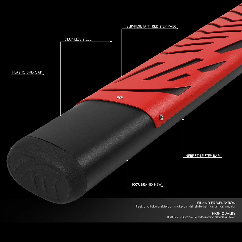 PARA 07-21 TOYOTA TUNDRA DOBLE CABINA 5" OVALADO NEGRO ESTRIBERAS ROJO Foto 2 de 4