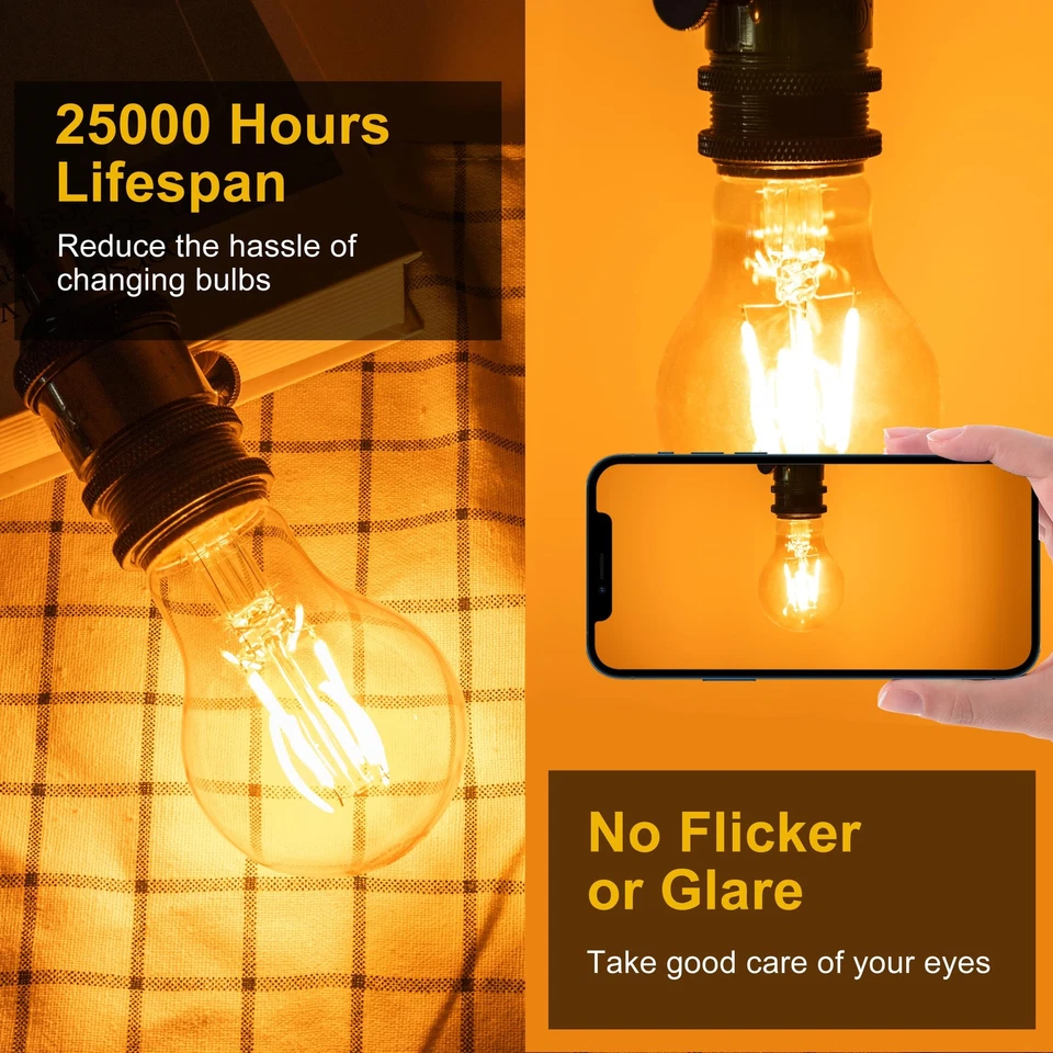 12Pack 2200k Led Light Bulb, Vintage A19 Edison Bulbs, Dimmable Amber Warm Ye... - Image 3 of 4