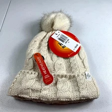 Heat Holders Heatweaver Thermal Beanie Hat Womens OS Cream Cable Knit Pom-Pom