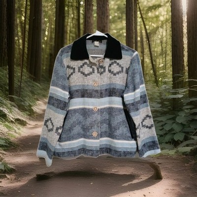 Vintage Blanket Coat Jacket Aztec Southwest Tribal Pattern Wool David Paul Small