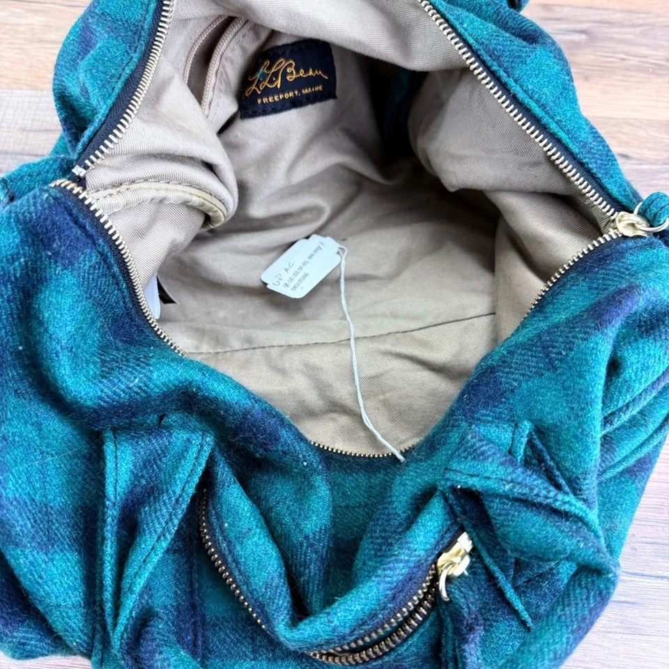 L.L. Bean Black and Red Buffalo Plaid Wool Duffel/Travel Bag - Image 2 of 4