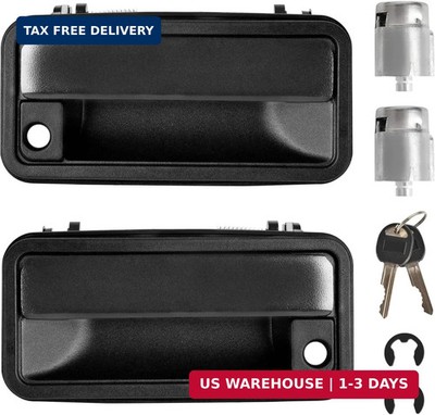 HYR Front Exterior Door Handles with Lock Cylinders Keys for 1988-2000 Chevy GMC