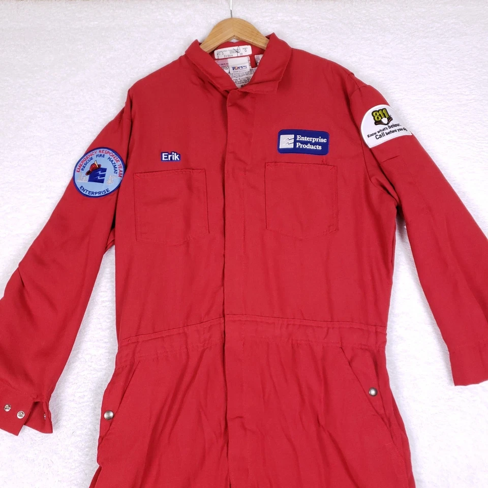 Topps Nomex IIIA Flame Resistant Red Coveralls 50R FR Workwear Made in USA - Image 2 of 4