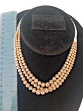 Triple Strand Vintage Pearl Necklace 925 Silver Box Clasp 16 in