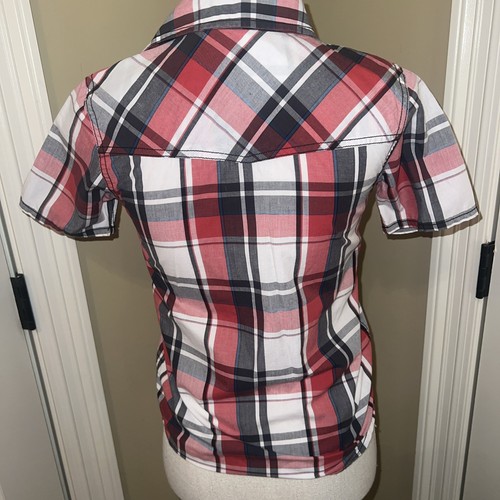 Helix Button Up Shirt Boys Small Plaid Short Sleeve Western Cowboys Two Pockets - Picture 4 of 7