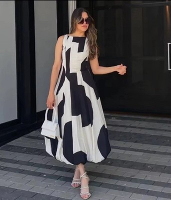 ZARA WOMAN NEW BLACK/ WHITE ZW COLLECTION POLKA DOT BALLOON DRESS 3313/014  S