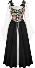 Scarlet Darkness Women Renaissance Costume Bell Sleeve Medieval Fairy Dress