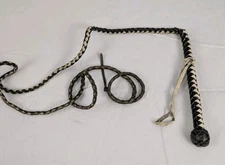 Black and White Braided Leather Bullwhip 6 Ft with Wrist / Hanging Loop