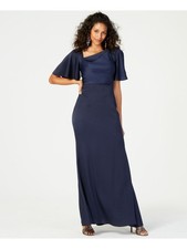 VINCE CAMUTO Womens Navy Satin Bell Sleeve Full-Length Evening Sheath Dress 4