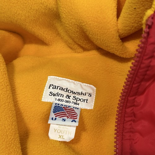 Paradowski Swim & Sport Youth XL Red Yellow Hooded Nylon Fleece Lined Jacket - Picture 7 of 8