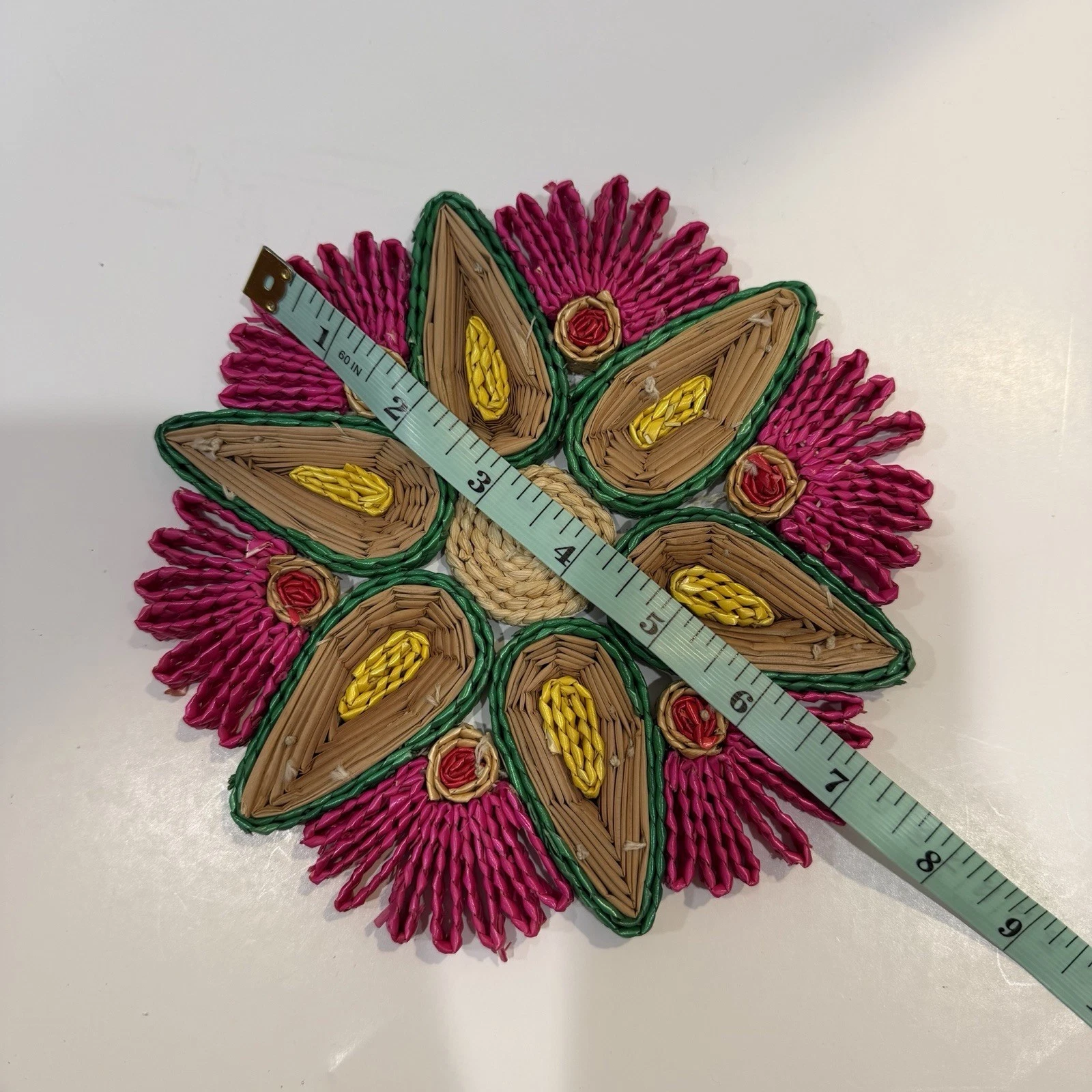 70s Bright Groovy Straw Raffia Trivets Rattan Wicker Boho Decor Hot Pads Vintage - product detail image 4