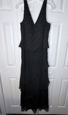 Cassandra Stone Mac Duggal Vintage 90s Y2K Beaded Gown Black Chiffon SZ 10